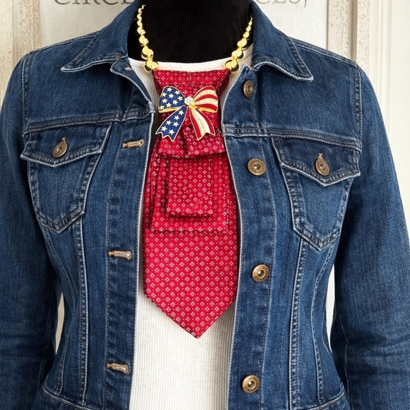 Robert Talbott Necktie Necklace Jeweled Flag Brooch & Gold Beads 4th of July - Picture 5 of 8